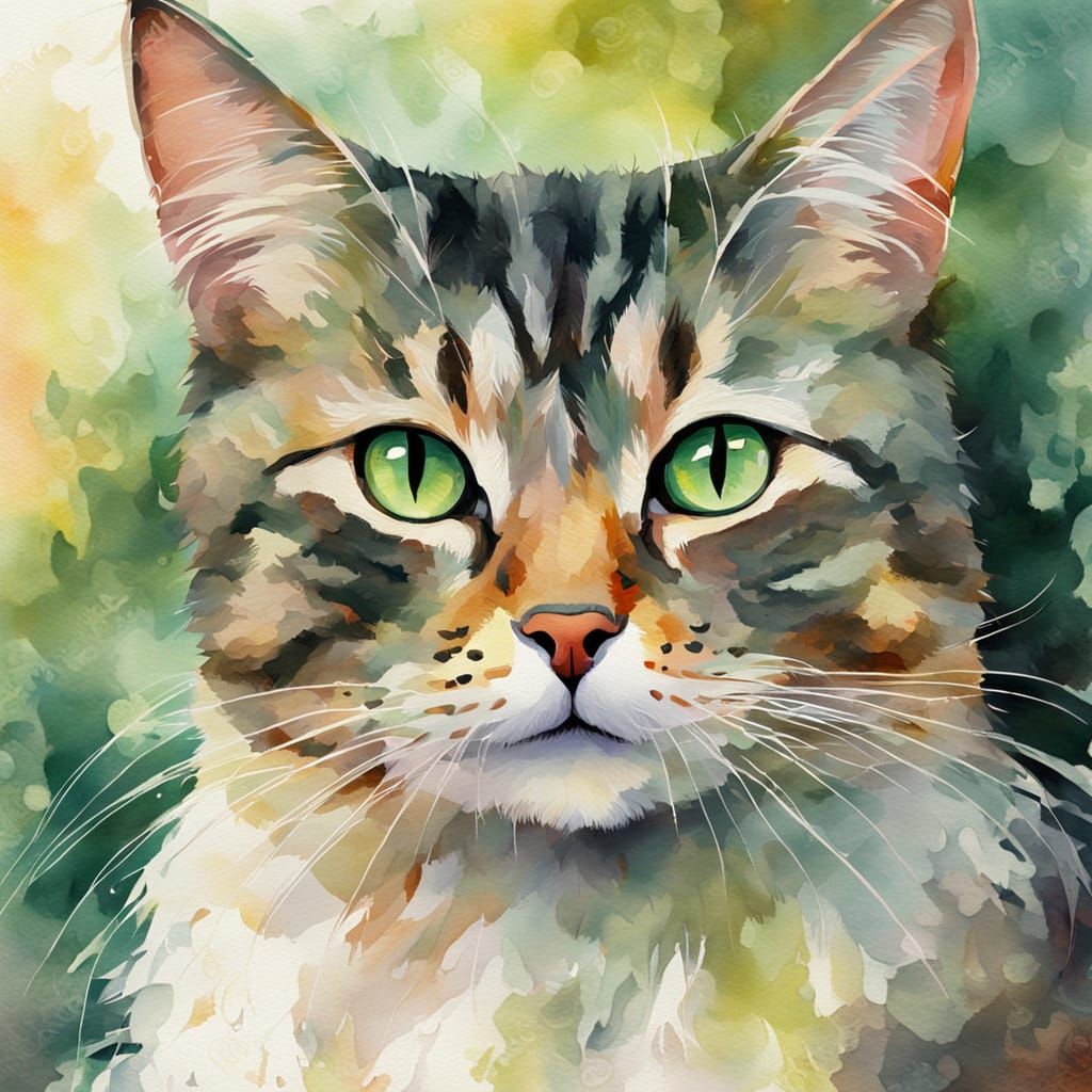 Beautiful Cat Portrait With Dark Green Eyes