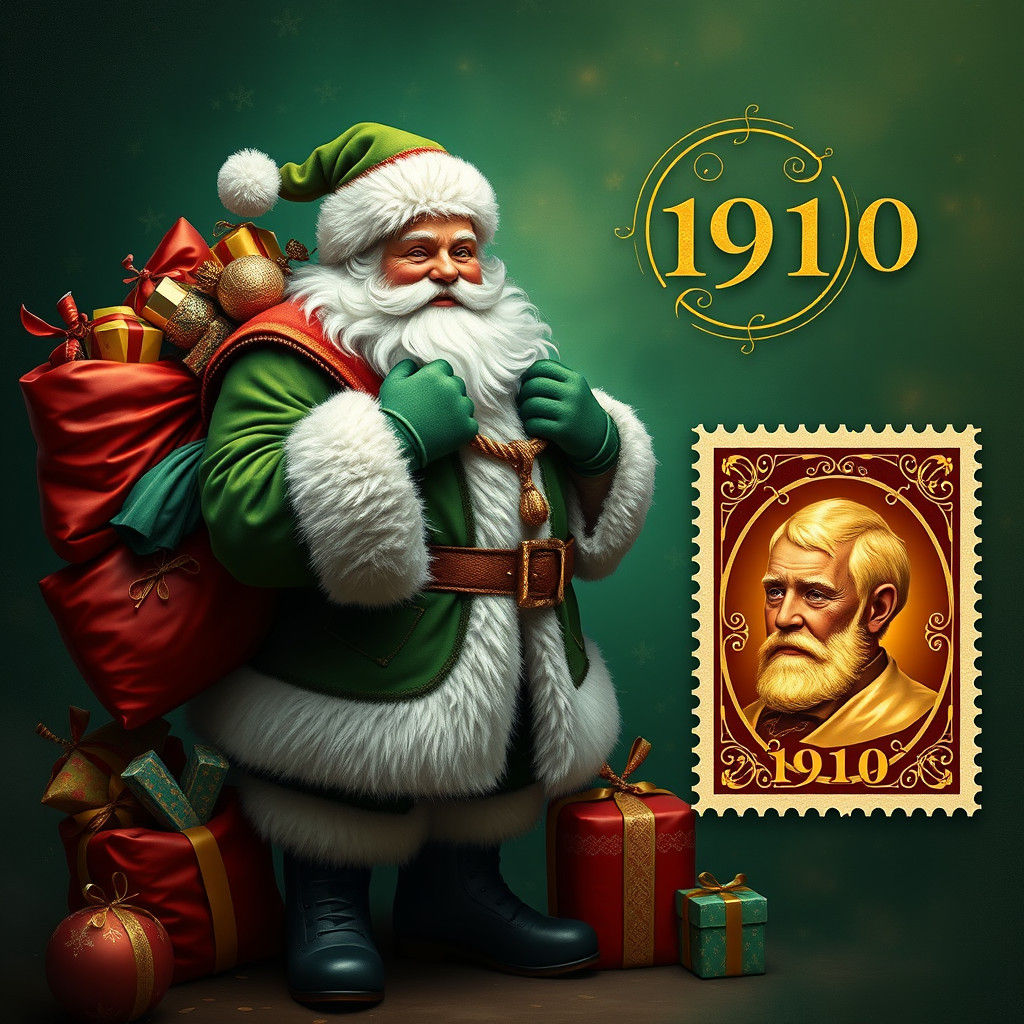 Vintage Santa Claus Card in Green and Gold