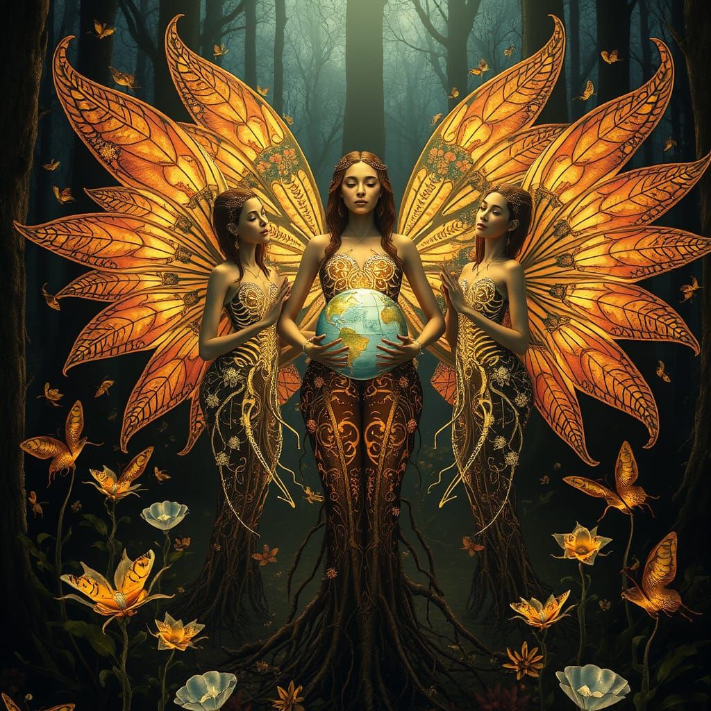 Women in Klimt-Inspired Garden of Resilience and Hope