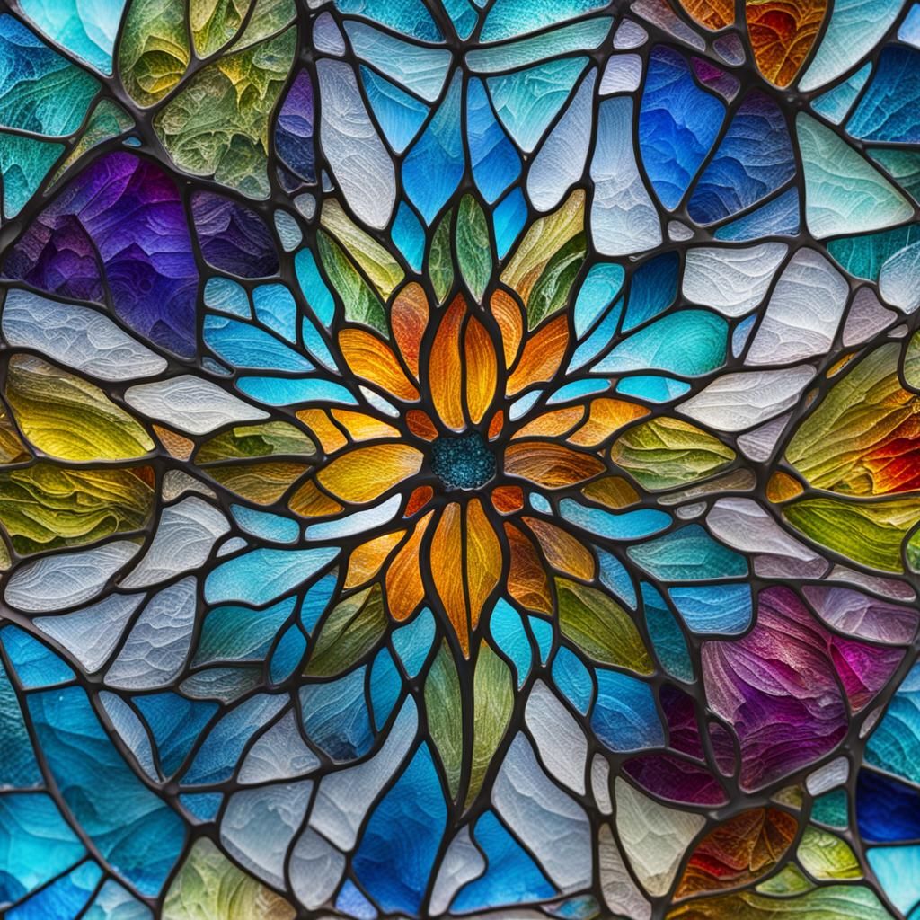 Detailed Colorful Frozen Flower in Stained Glass Style