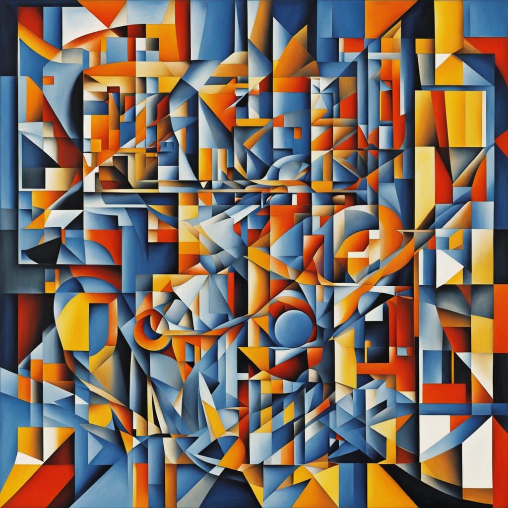 Vibrant Cubist Abstraction of Shattered Forms