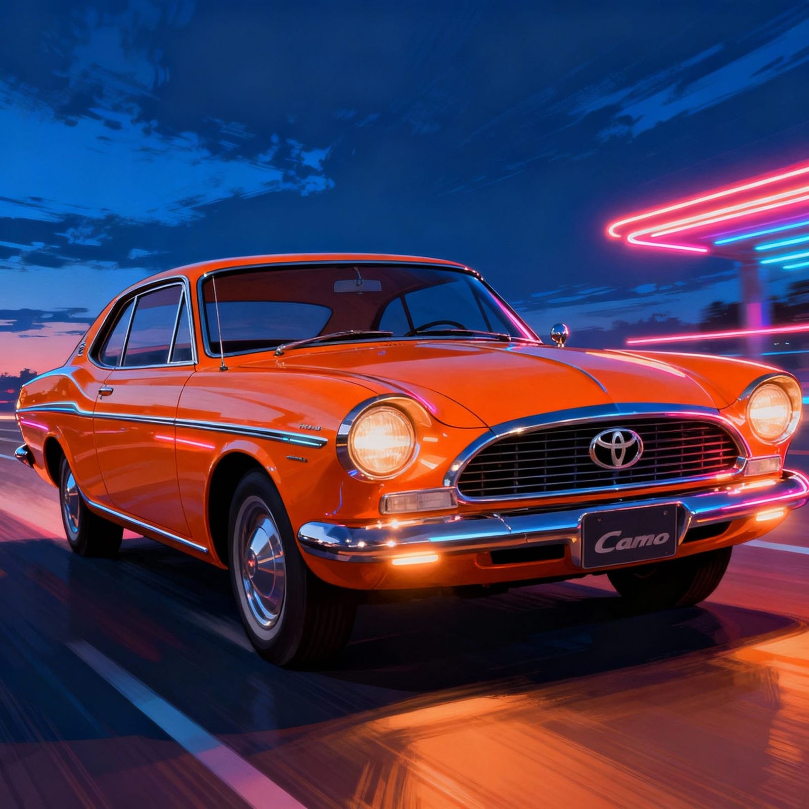 Retro-Futuristic Orange Car with Chrome Accents