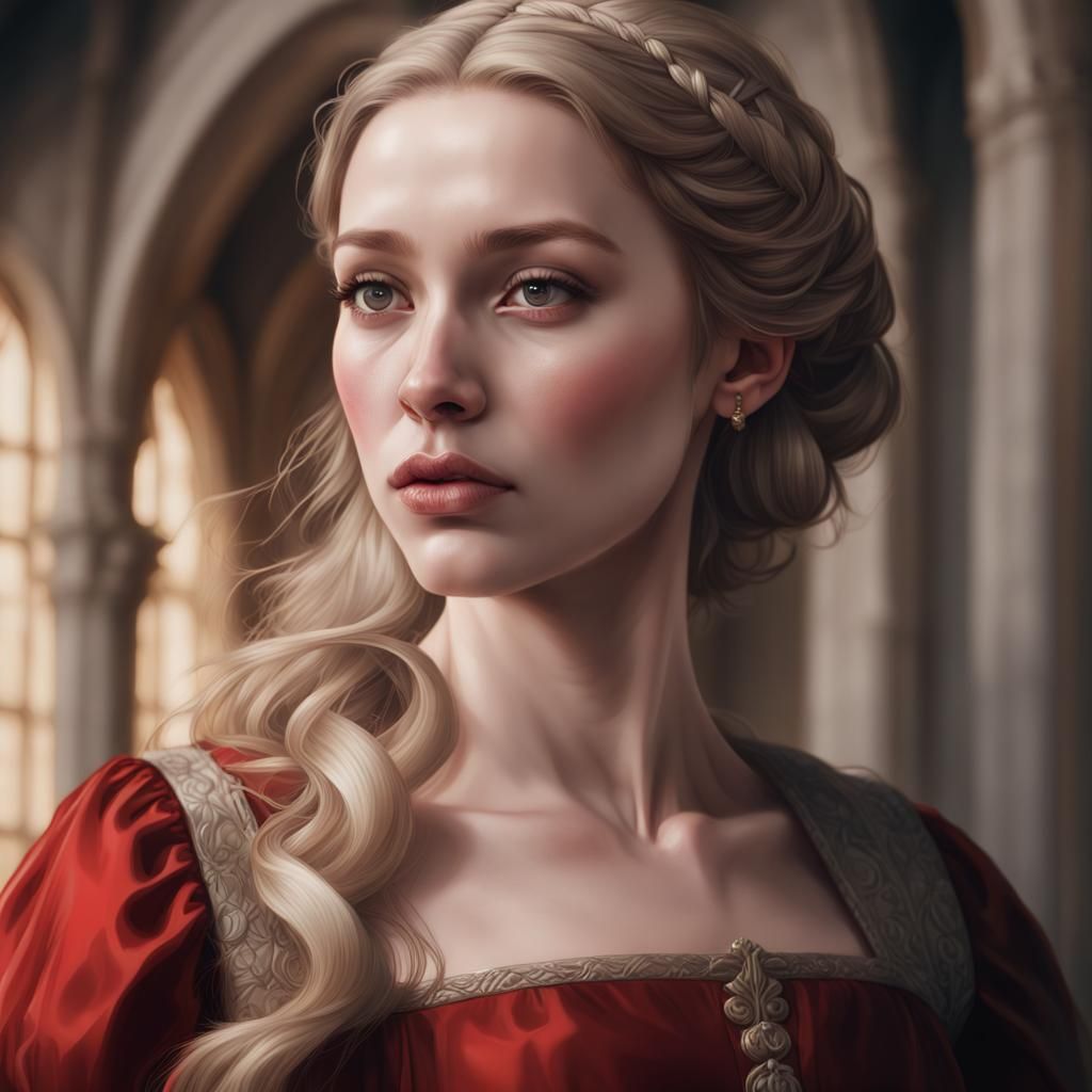Tudor Woman Portrait in Hyperdetailed Art Nouveau Style