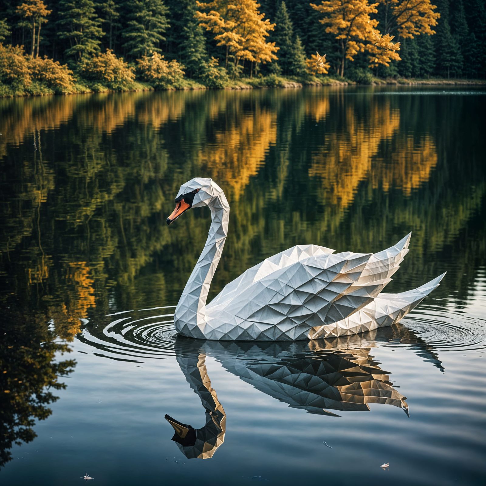 Giant Origami Swan Floats on Lake