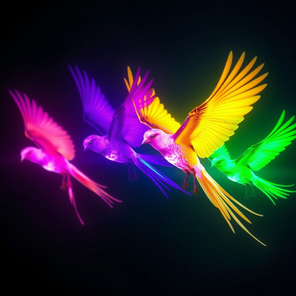 Bioluminescent Birds Fly at Night: Fantasy Concept Art