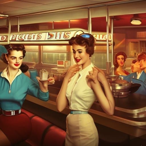 1950s Diner Portrait in Hyperdetailed Style