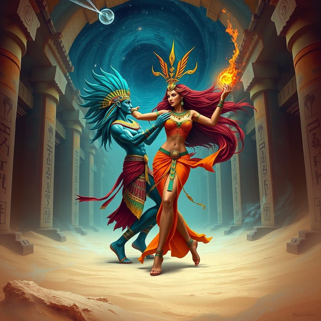 Gods of Ancient Egypt Dance Amidst Golden Hieroglyphics