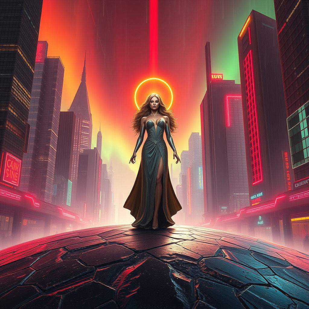 Goddess of a Vinyl Planet in Cyberpunk Style