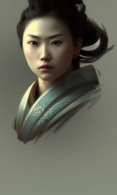 Hyperdetailed Portrait of a Female Samurai
