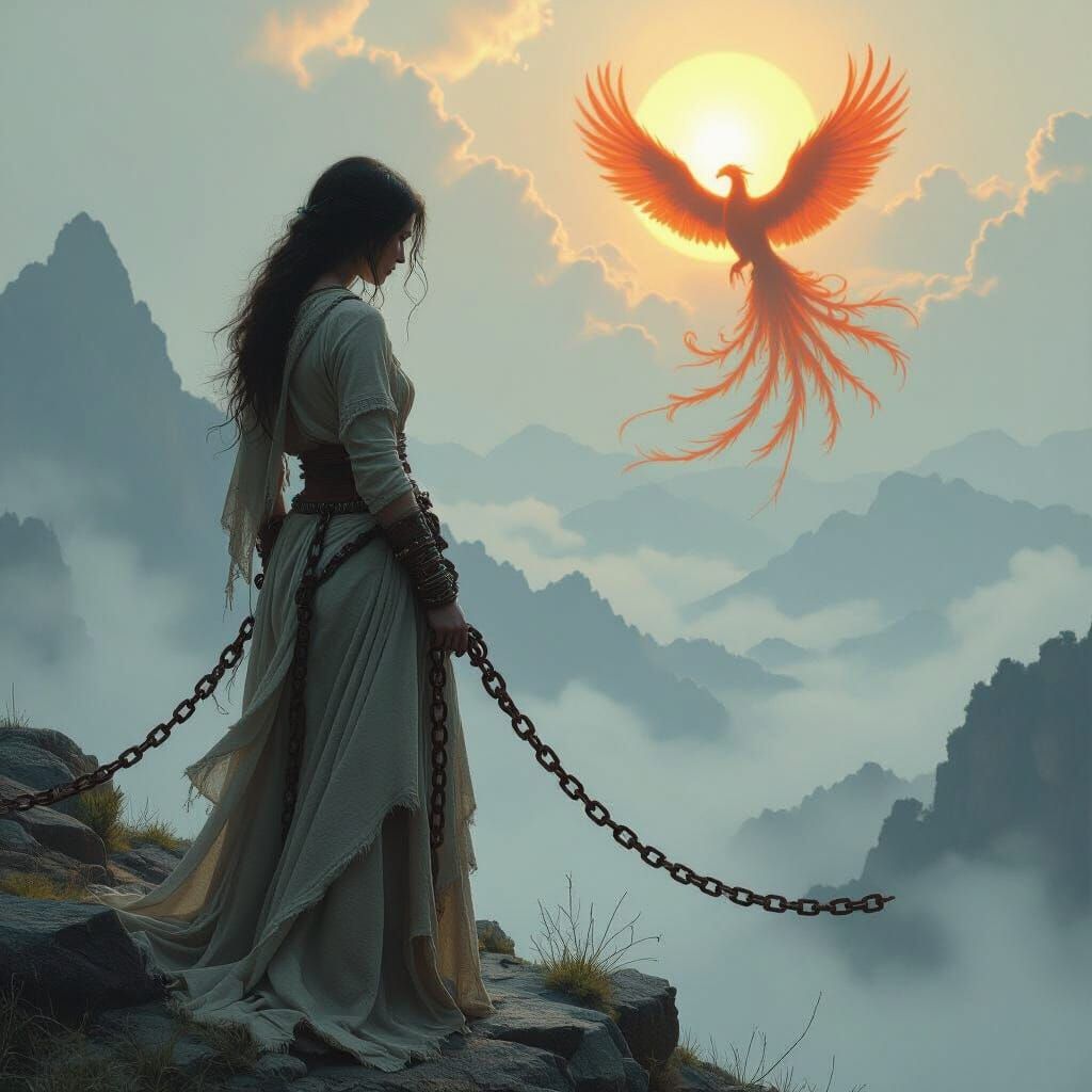 Chained Woman and Phoenix on Misty Mountain