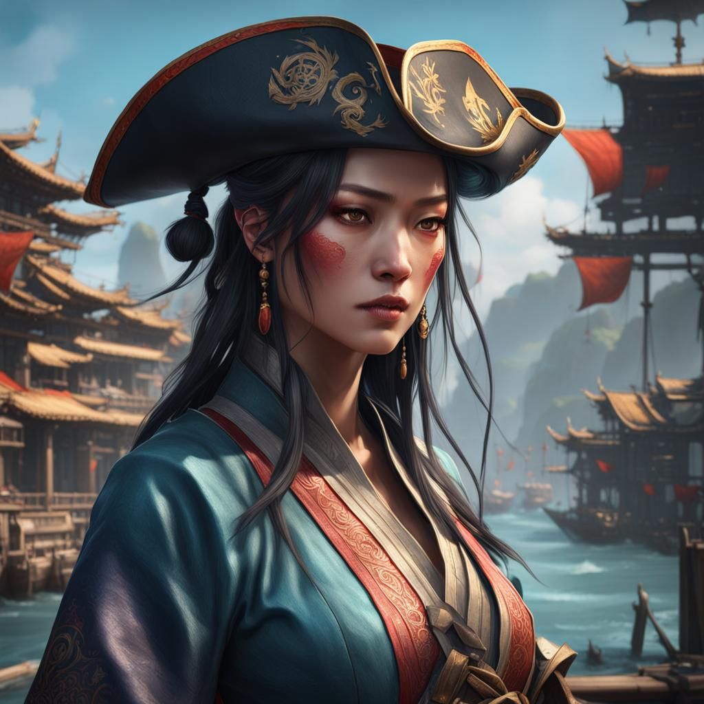 Ching Shih Portrait in Hyperdetailed Art Nouveau Style