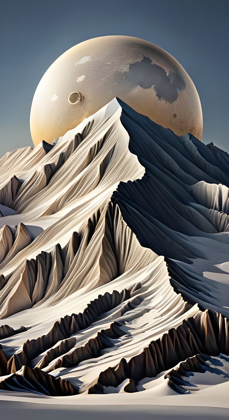 Paper Sculpture: Moonrise Over Snowy Peaks