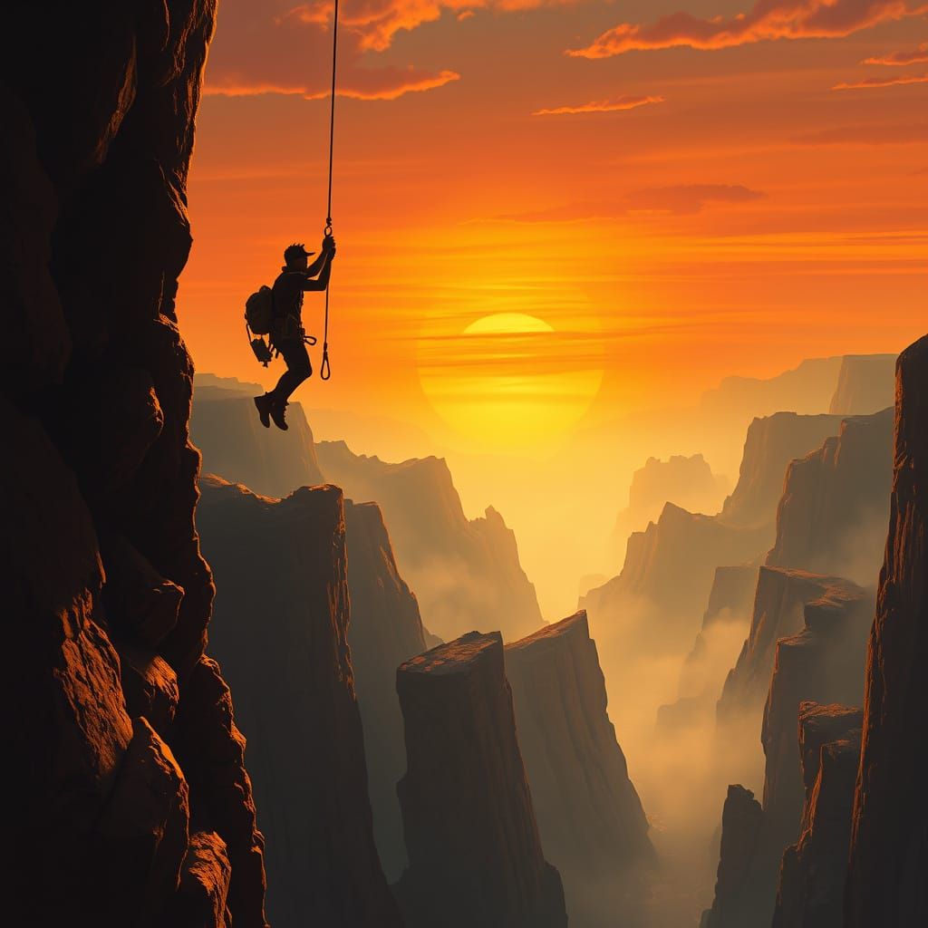 Explorer Silhouette Against Setting Sun