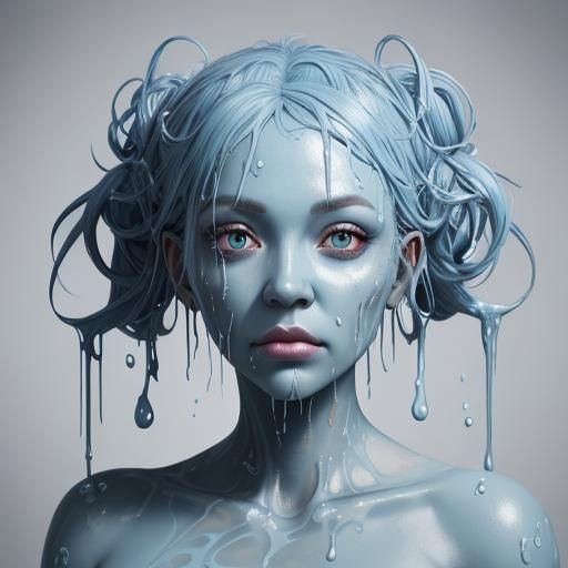 Blue Icing Girl: Surreal Portrait in Fantasy Art Style