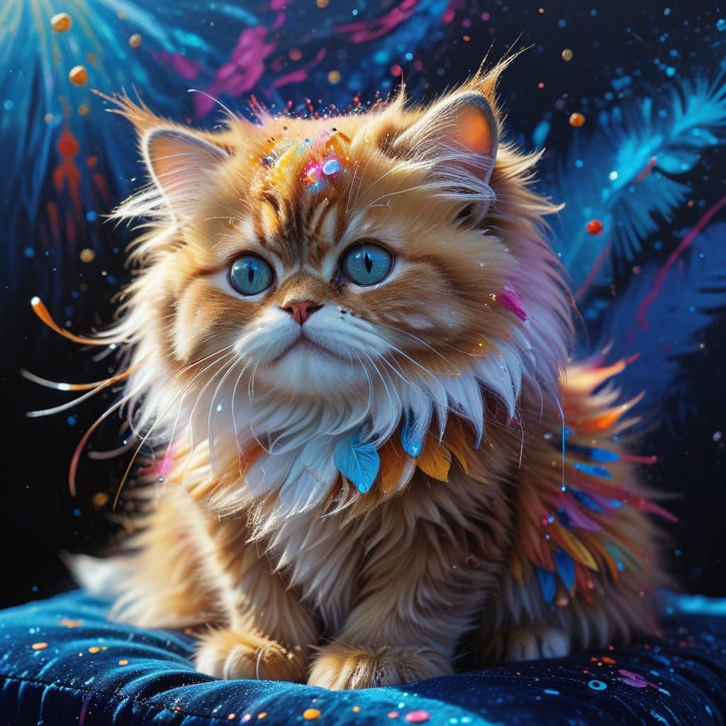 Fluffy Kitten in Vibrant Graffiti Art