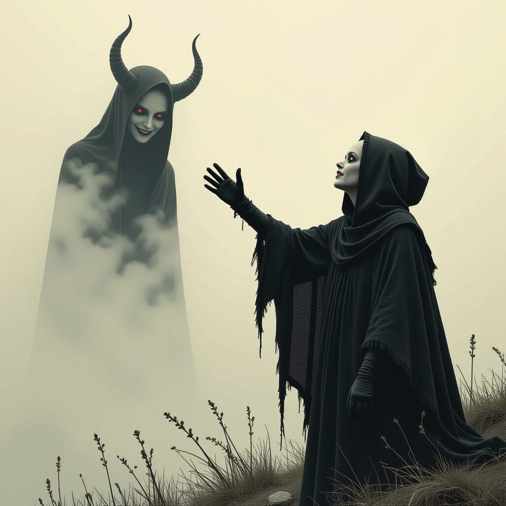 Dark Figure Reaching Skyward, Eerie Demon Watches