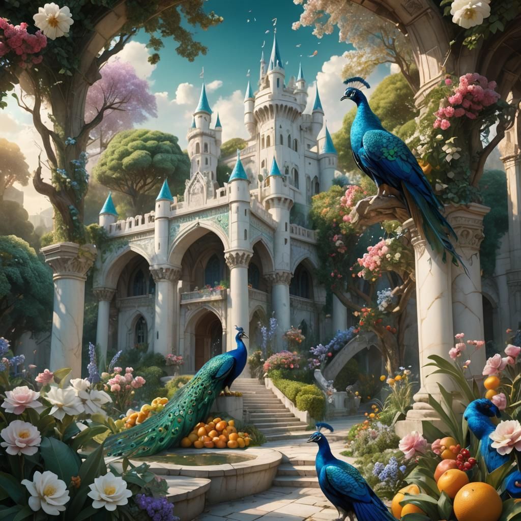 Majestic Marble Castle in Pre-Raphaelite Garden