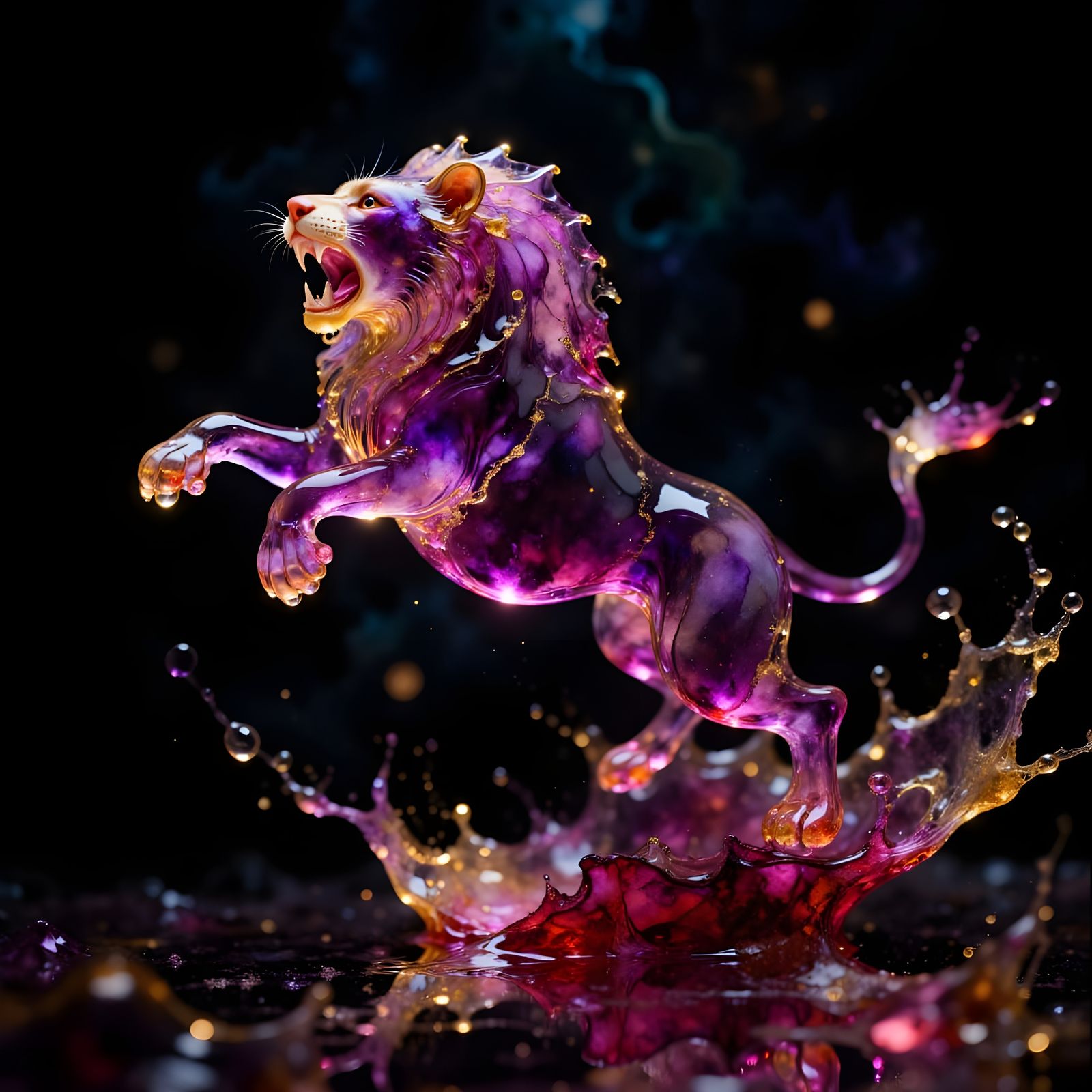 Majestic Wine Lion Emerges from Golden Splash