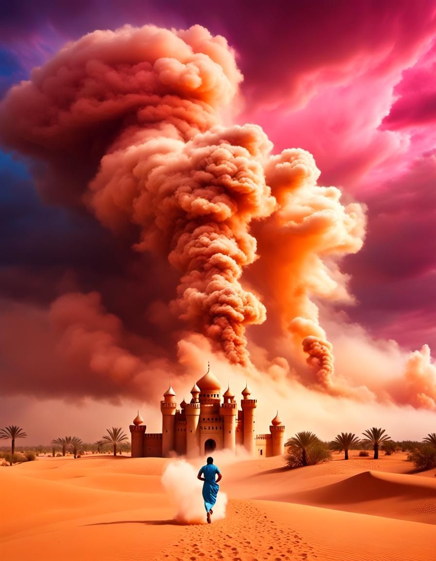 Desert Castle Approached by Giant Dust Storm
