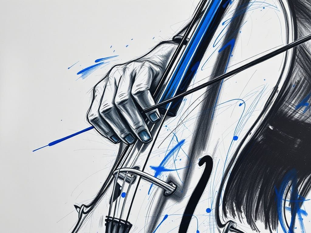 Cellist's Hands: Expressive Charcoal and Pastel Drawing