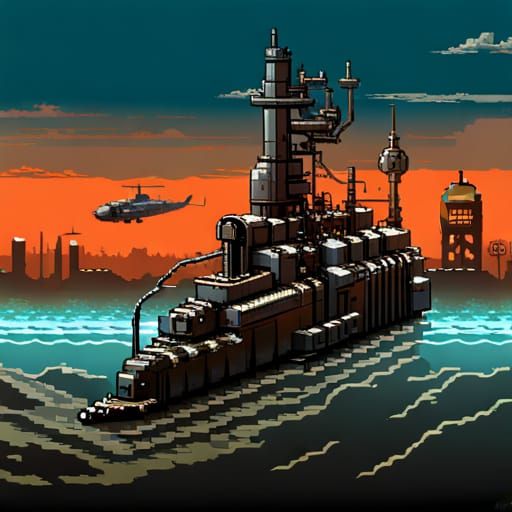 Dieselpunk Submarine in 32-bit Pixel Art