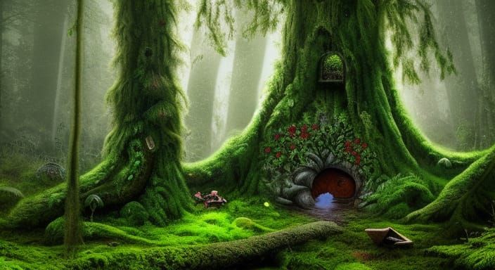 Mystical Tree Hideout in Deep Forest