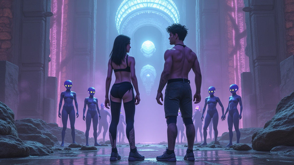 Futuristic Arena: Alien Power Meets Human Resolve