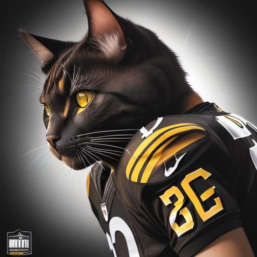 Hyperrealistic Steelers Cat in Splash Art Style