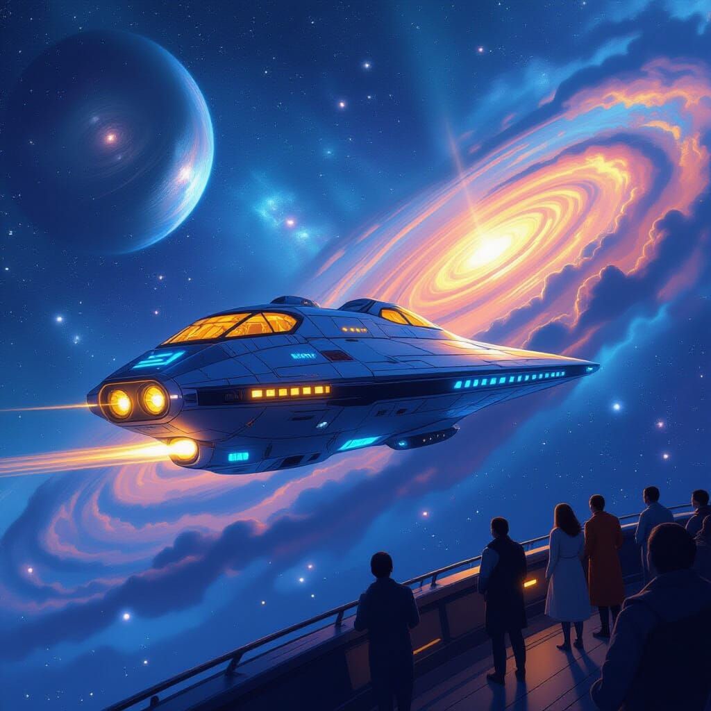 Galactic Voyage: Spaceship Sailing Through Starry Skies