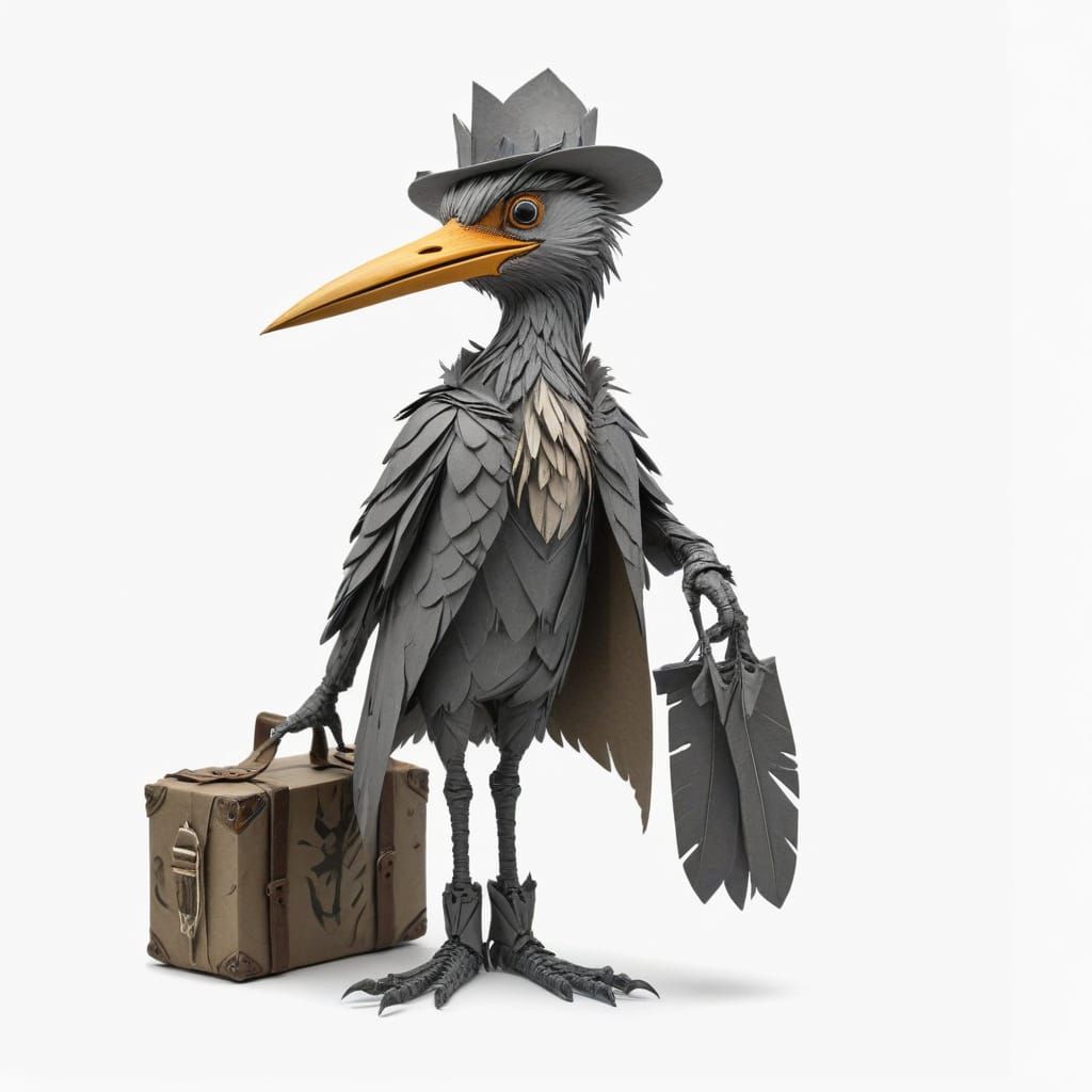 Hyper-Realistic 3D Bird Sculpture in Gray Paper