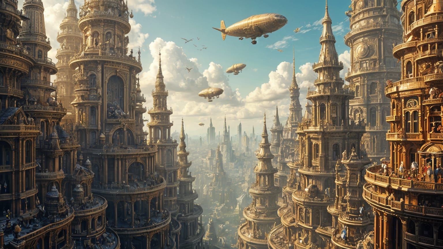 Epic Clockwork City of Brass with Dirigibles