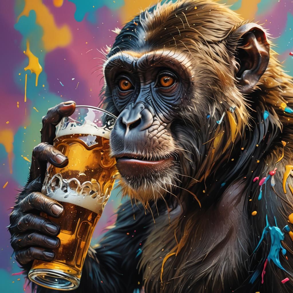 Hyperrealistic Monkey Enjoys a Beer