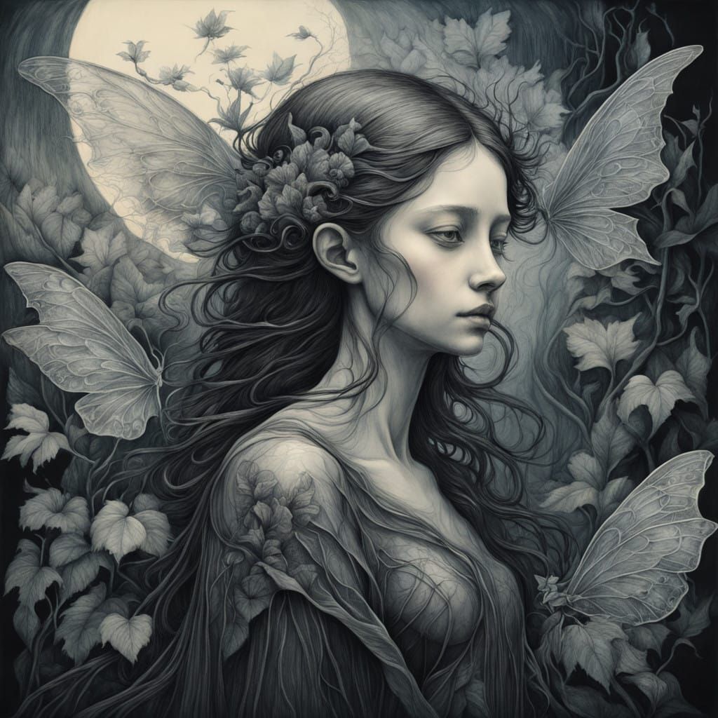 Mysterious Fairy in Charcoal Hyperdetail