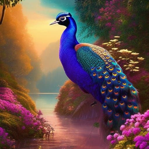 peacock at the river
