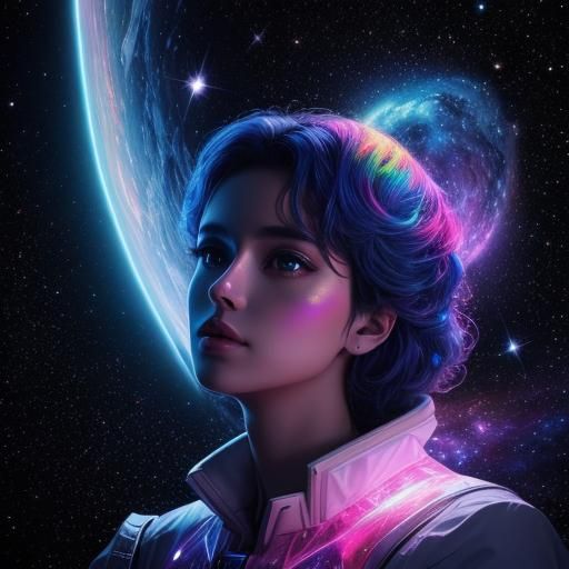 Cosmic Universe Holographic Illustration in Mixed Media