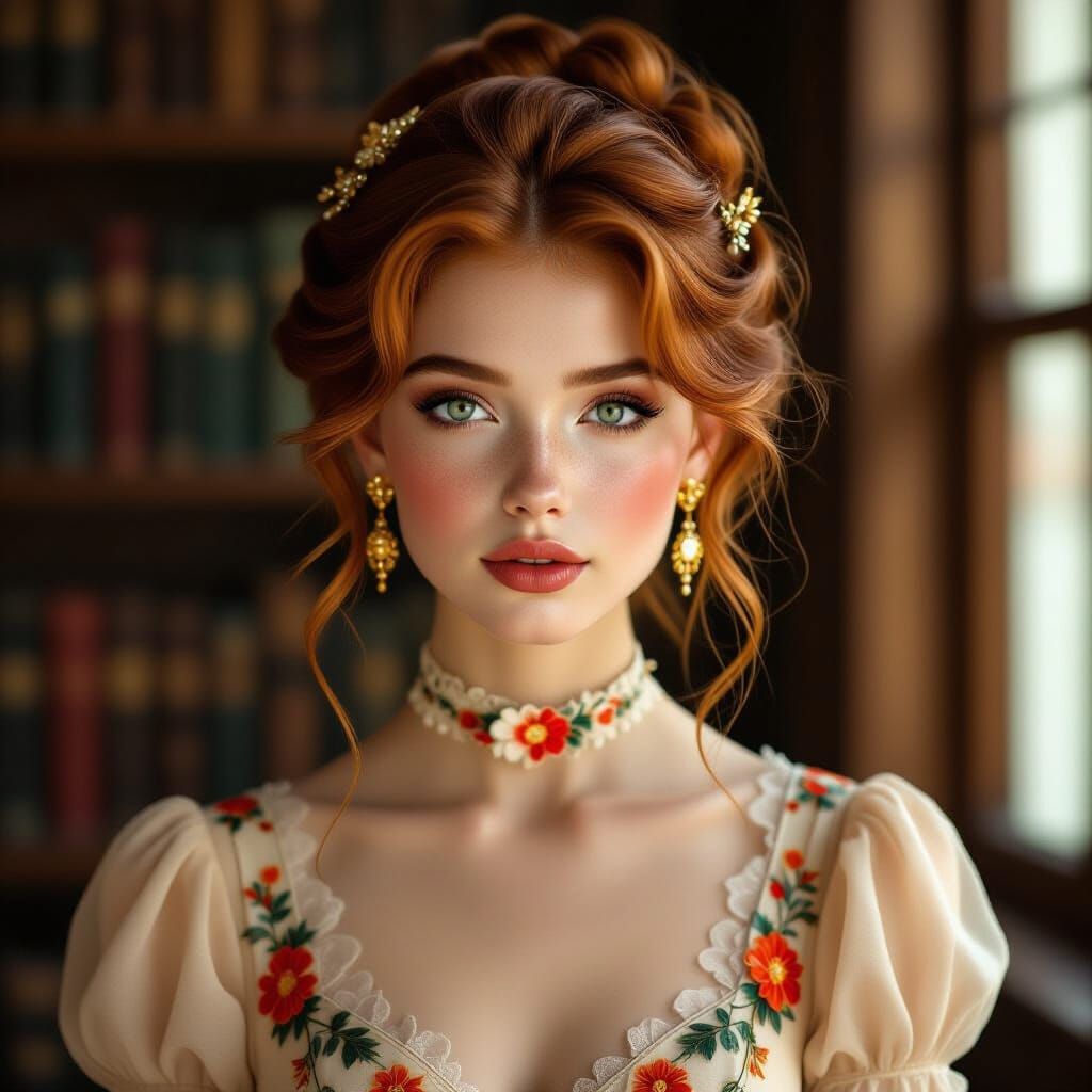 Portrait of a Freckled Woman with Auburn Hair