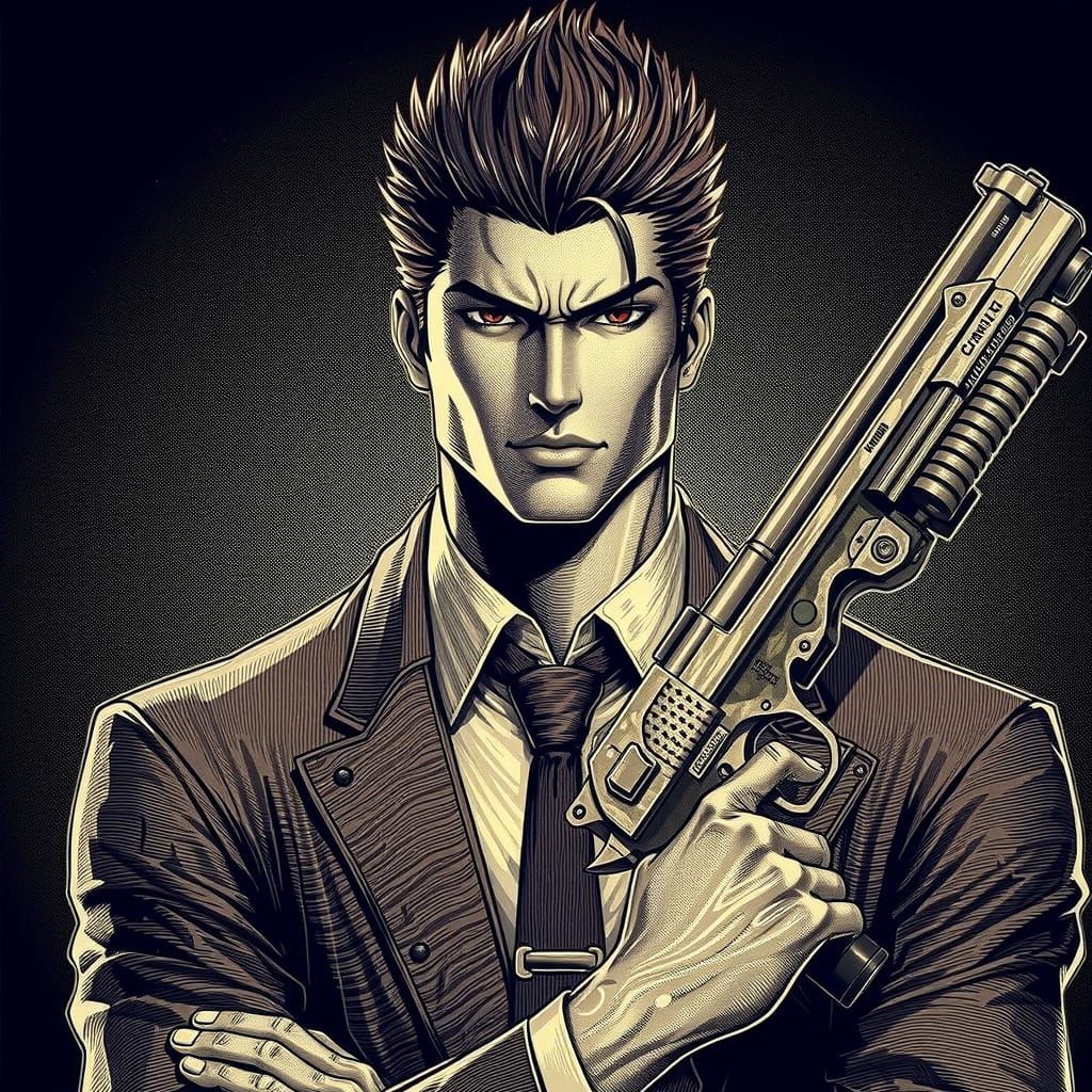 Handsome Yakuza Man in Dynamic Anime Style