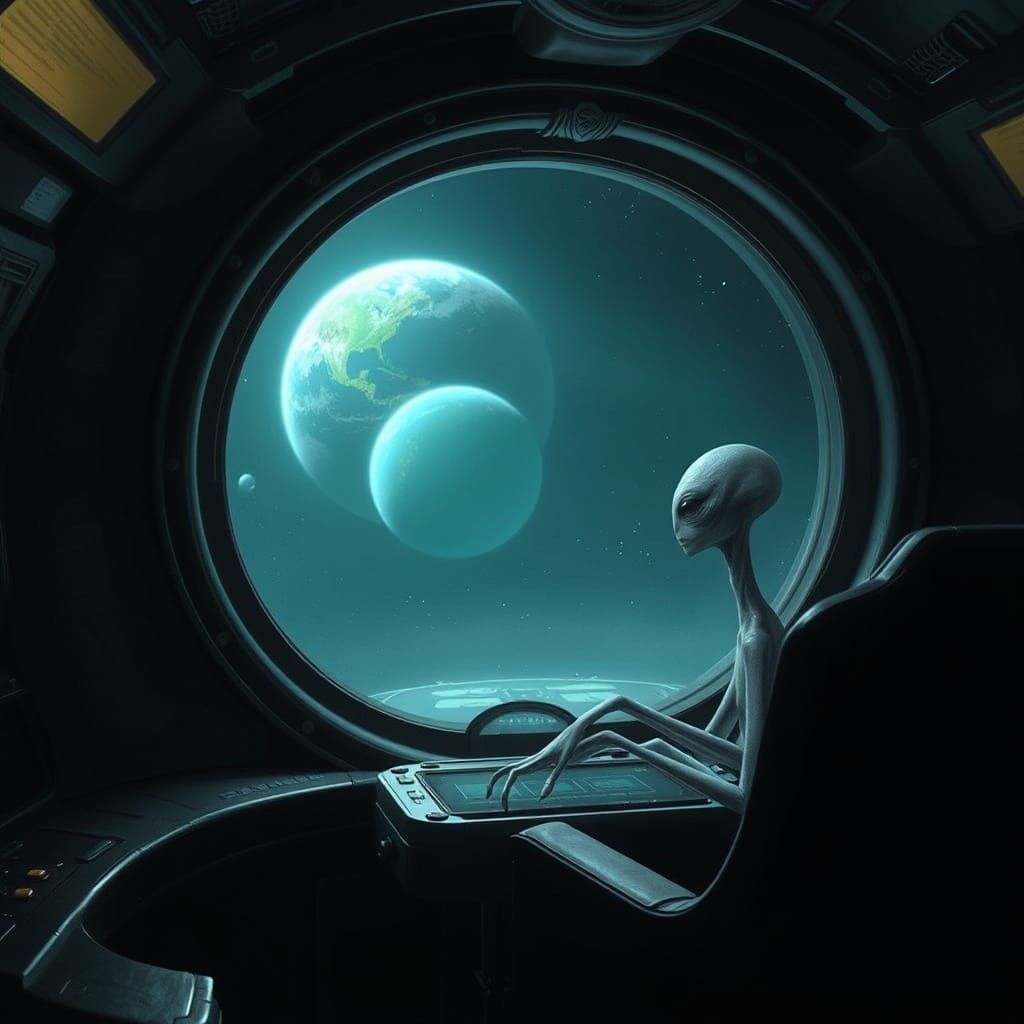 Alien in Space Observes Haunting View of Earth