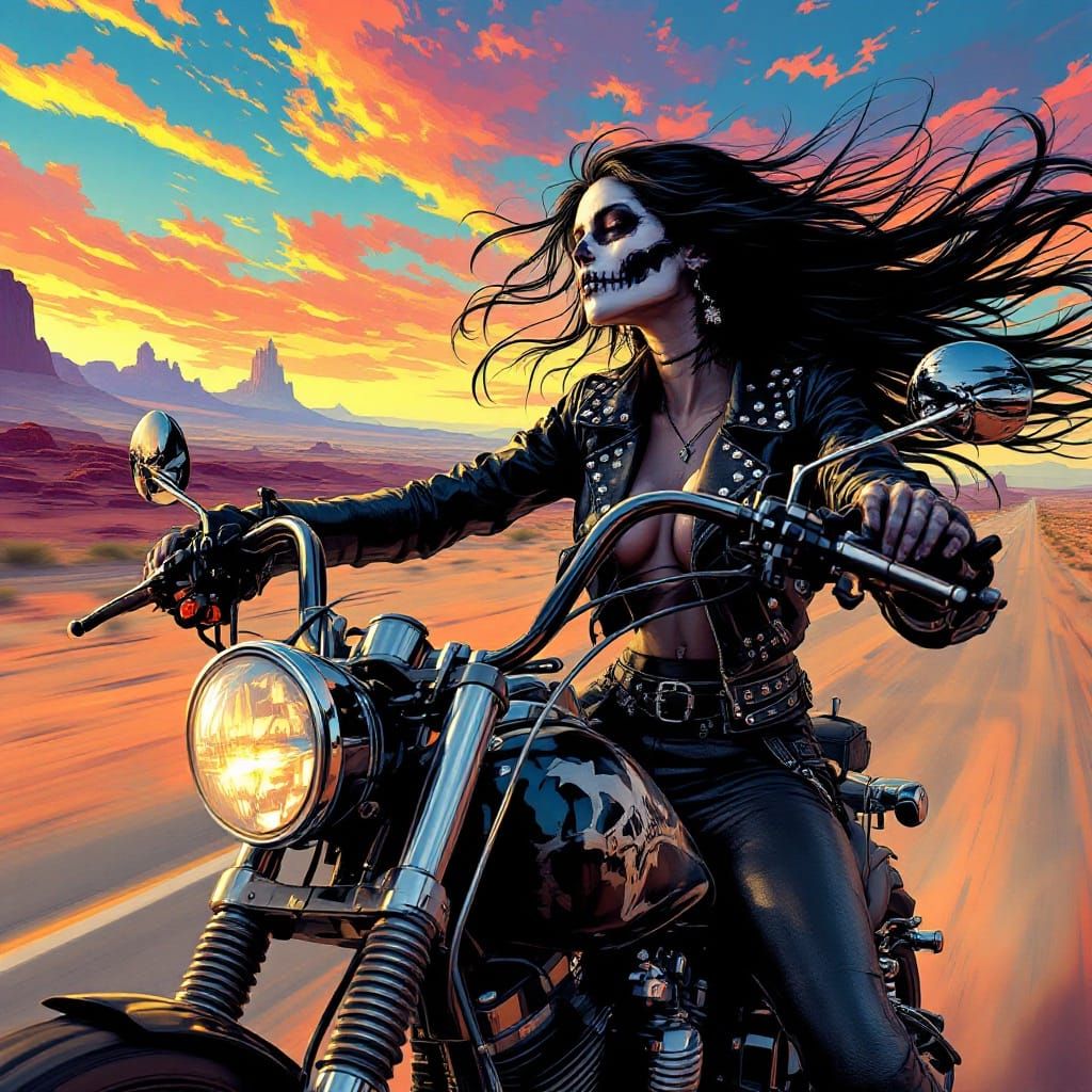 La Catrina Biker Queen in Hyperrealistic Style