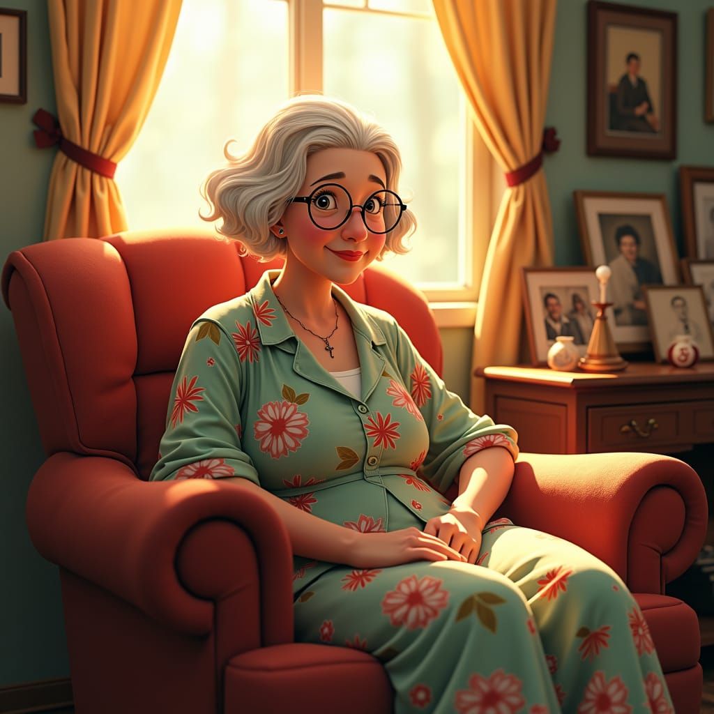 Grandma in Armchair: Anime-Inspired Digital Art
