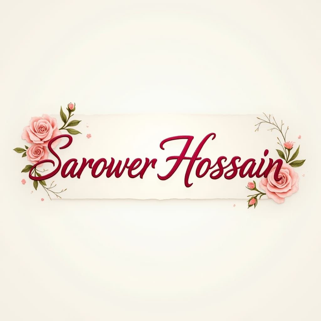 Elegant Rose Script Name Art in Digital Painting Style