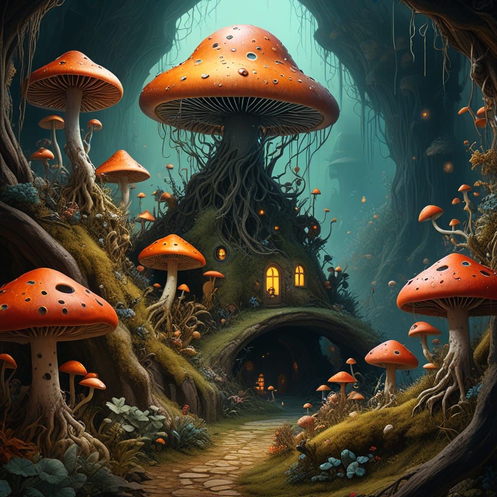 Surreal Scene with Mysterious Figure and Twisted Landscape