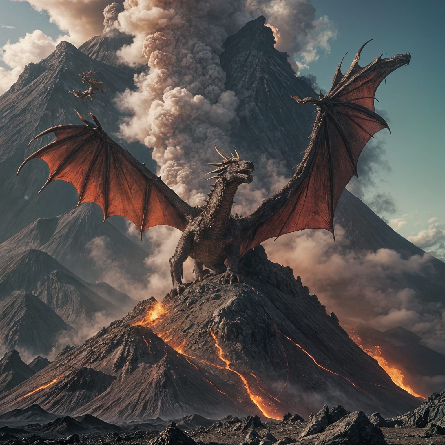 Dragon Reigns Supreme on Epic Volcano Mountain