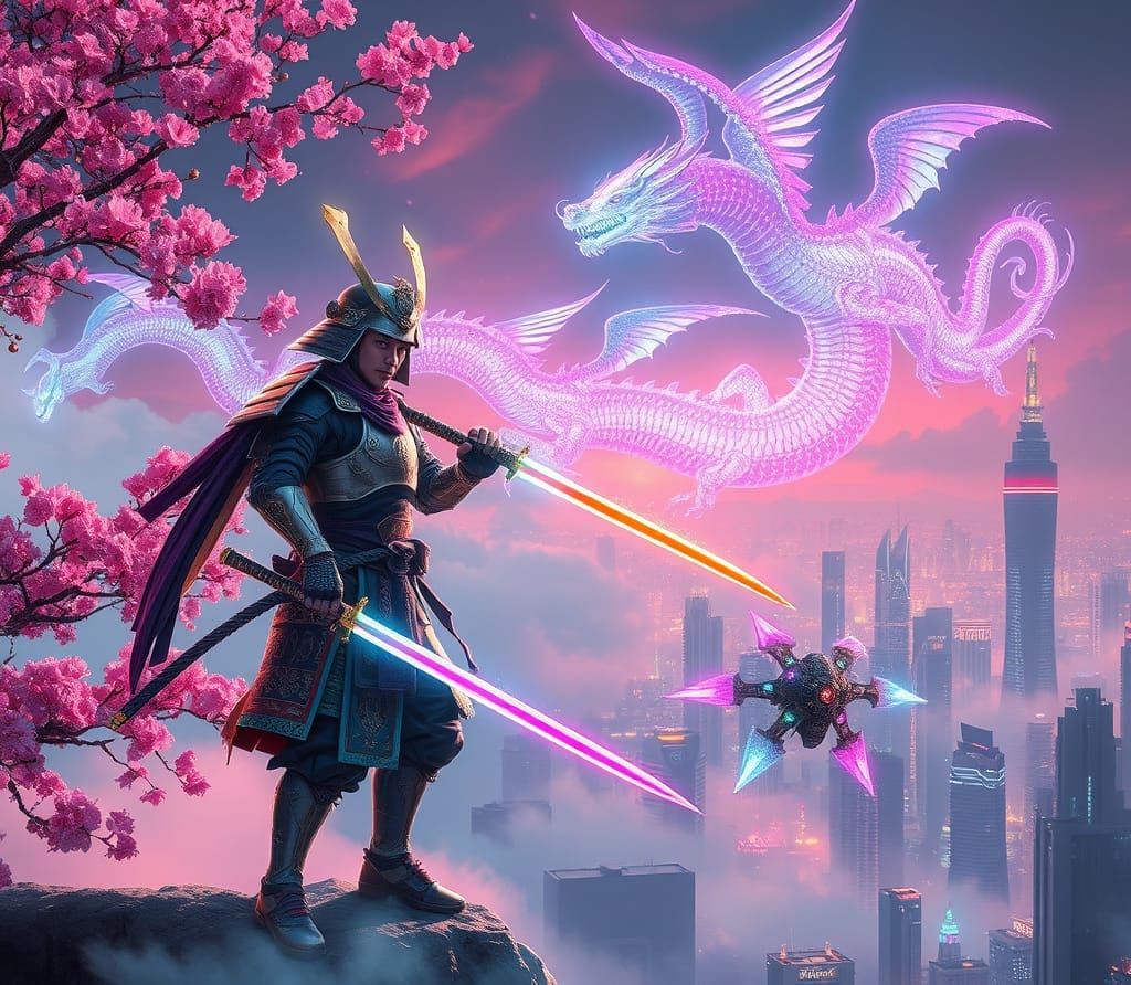 Cyberpunk Samurai in a Neon Dreamscape