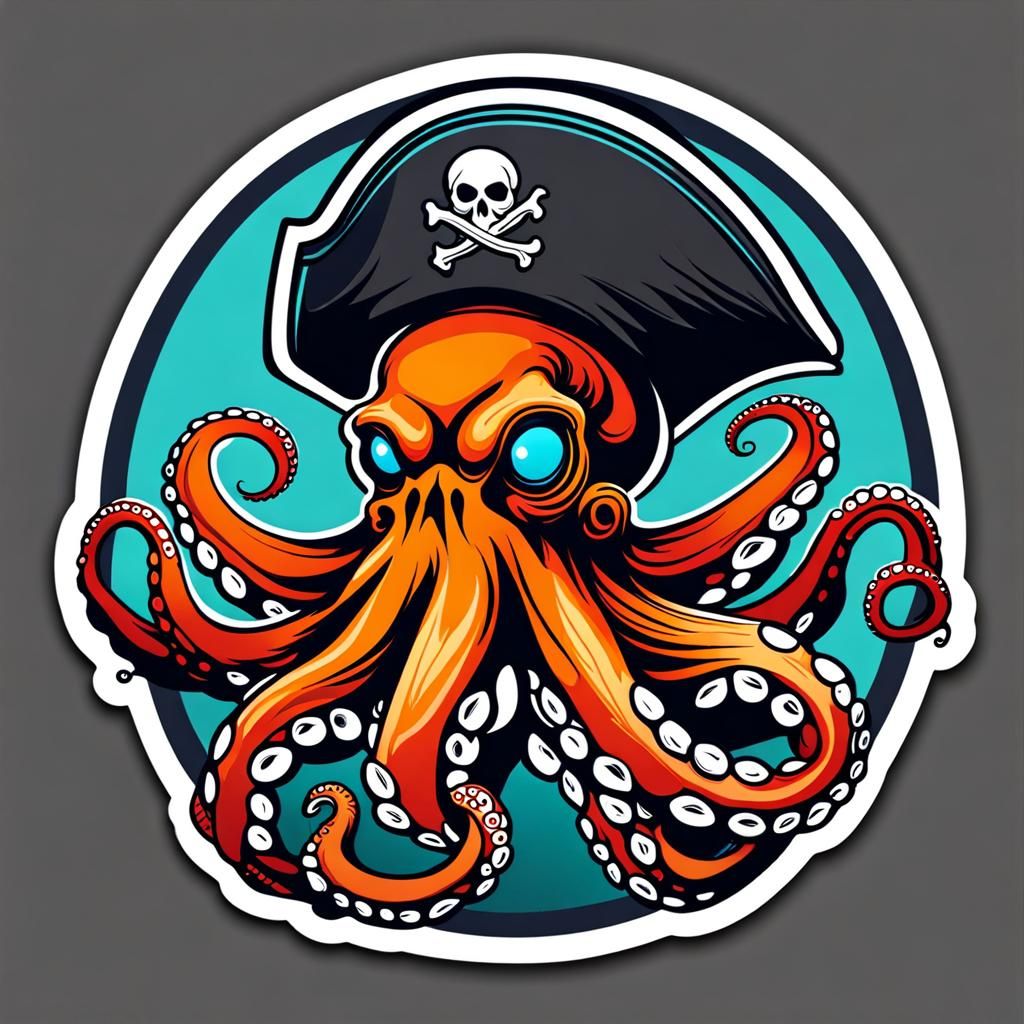 Octopus Pirate Logo in Dark Tetradic Colors
