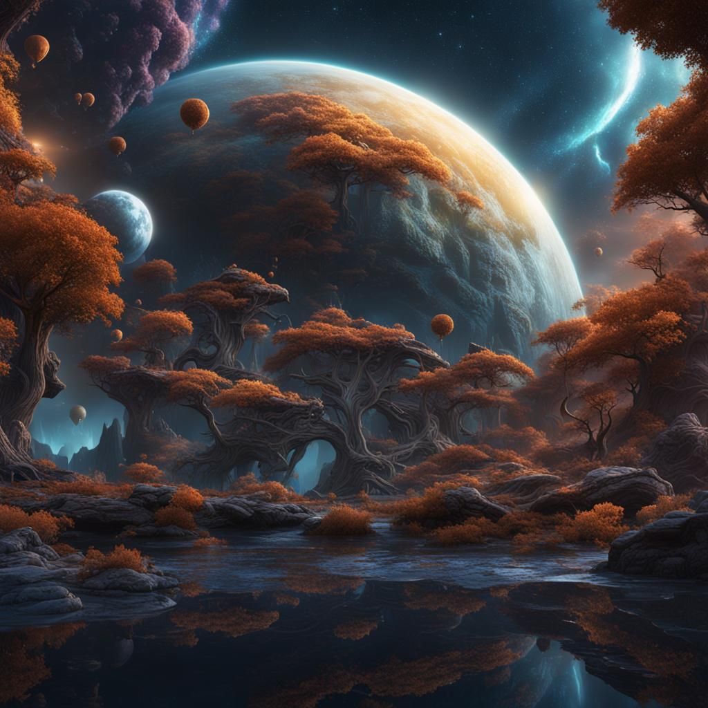 Fantastical Universe: Detailed Matte Painting in Deep Color