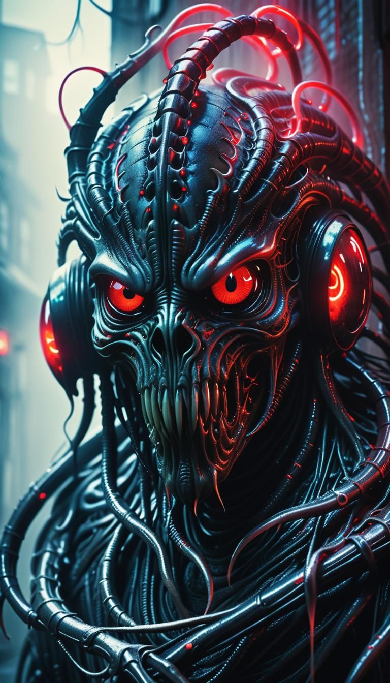 Eerie Creature in Neon-Infused Surrealist Style