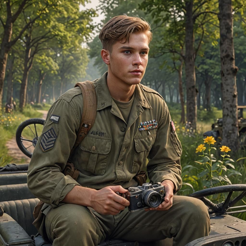 WWII Soldier Rides Jeep in Hyper-Realistic Digital Art