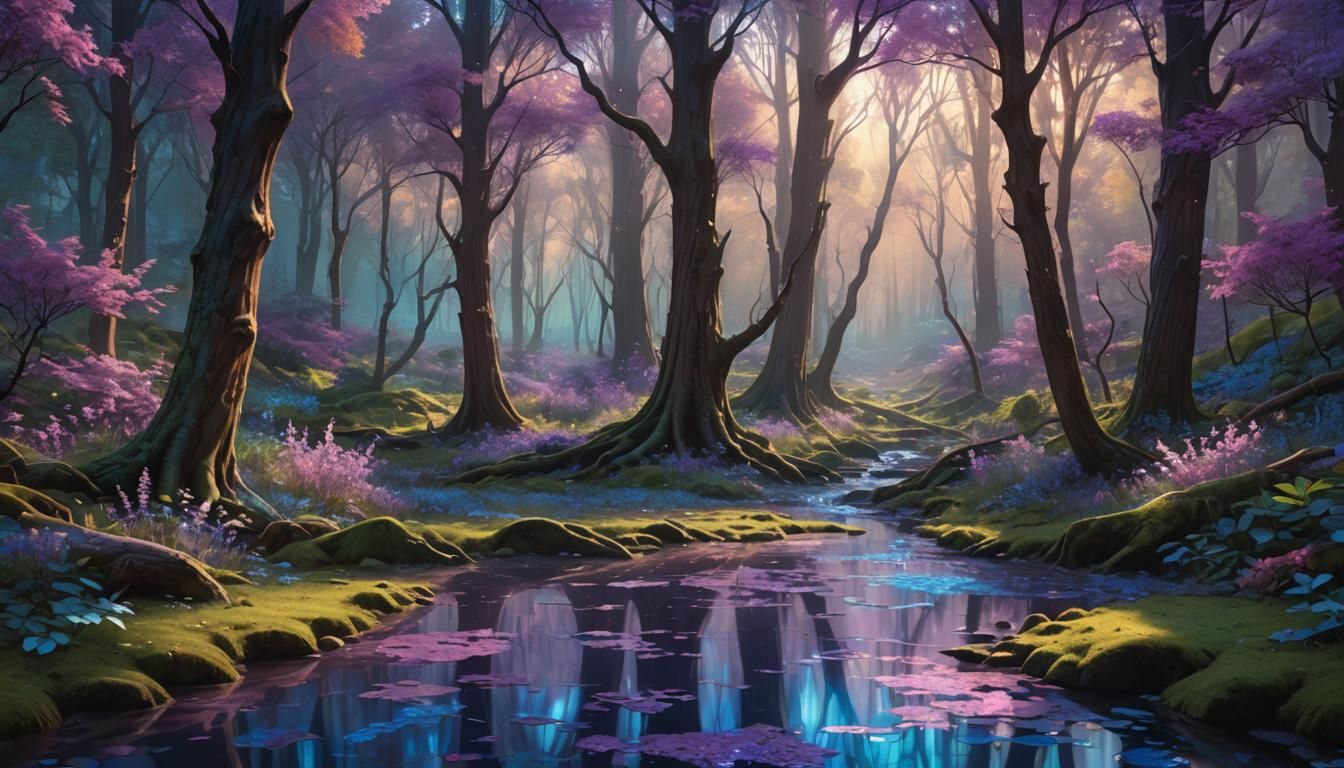 Enchanted Forest with Luminescent Flora, Trending Artstation...