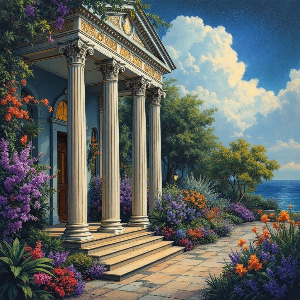 Elegant Art Deco Garden in Vibrant Tropical Colors